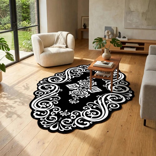 Teppich schwarz weiß 200x300 - weiß,
