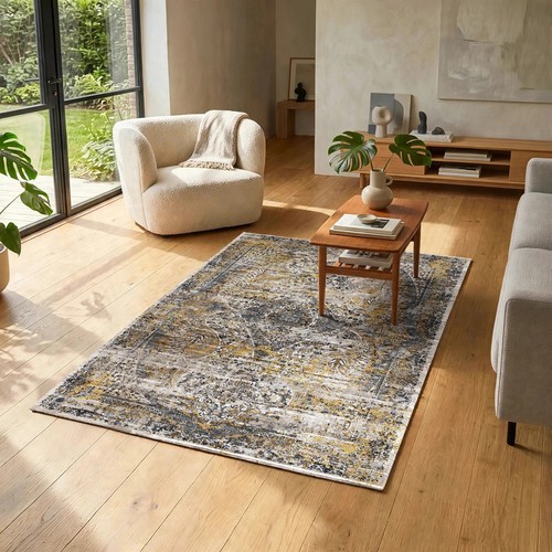 Teppich grau gold 200x300 - grau,