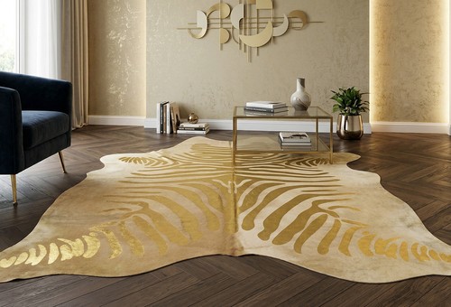 Kuhfell hellbraun mit goldenen - hellbraun,